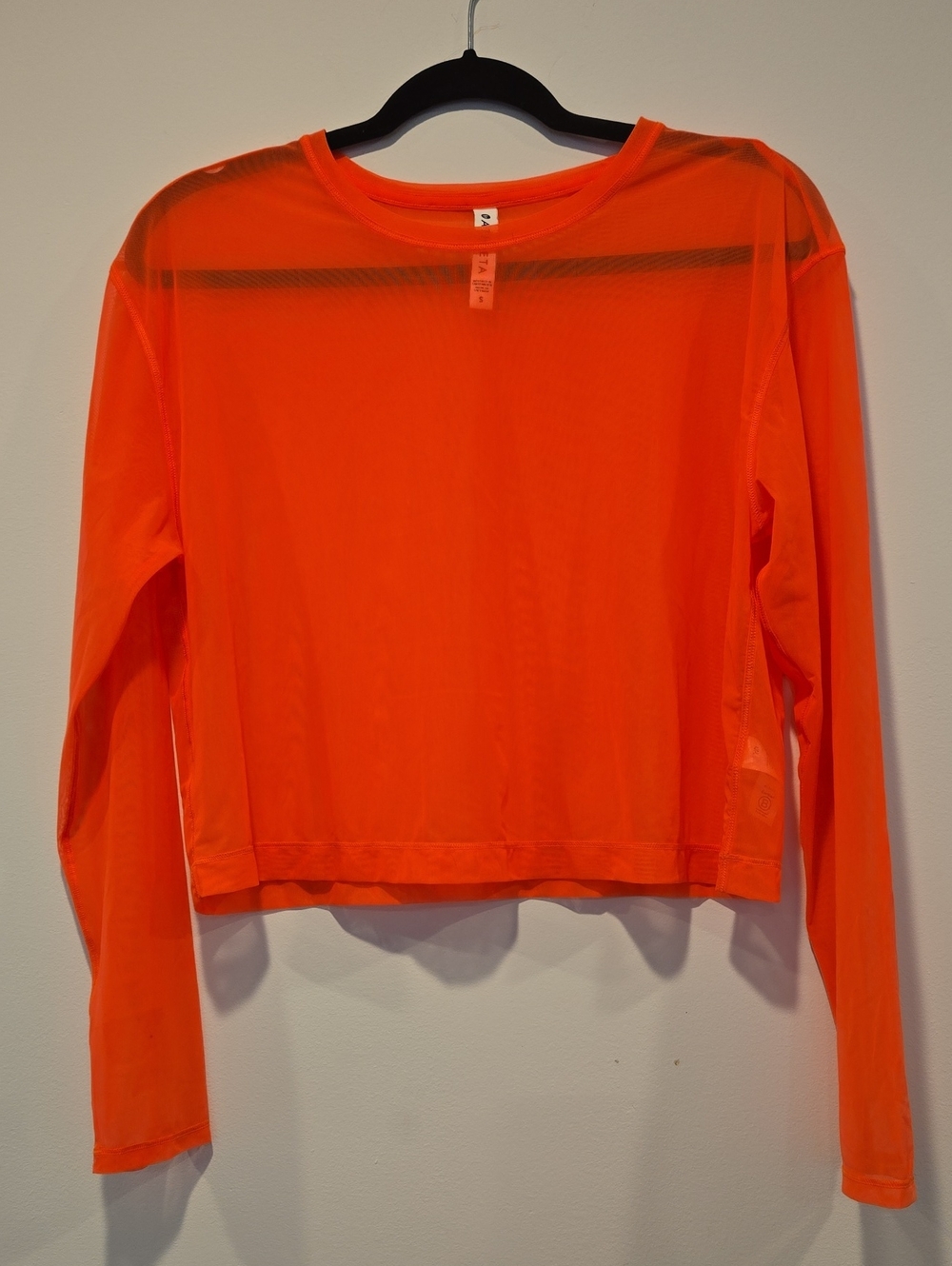 Athleta Summit Mesh Crop Top Long Sleeve Neon Orange Size S